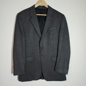 Lauren Ralph Lauren Mens Wool Houndstooth Blazer Jacket Grey 2-Button Notch 46L